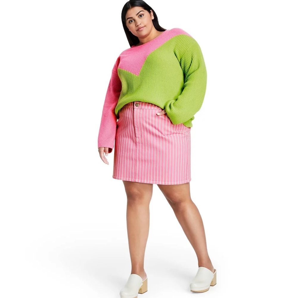 NWT Victor Glemaud x Target Pink/White Pinstripe High-Rise Mini Jean Skirt